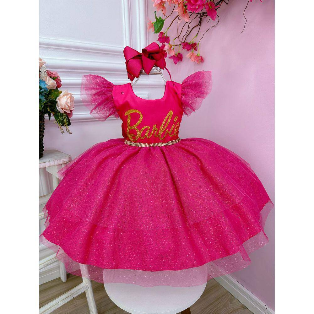 Vestido Festa Infantil Luxo Barbie Rosa Roupa Aniversário