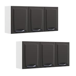 Kit 2 Armários Aéreos Multiuso Itatiaia Aço 3 Portas New Premium Cozinha e Área de Serviço Grafite