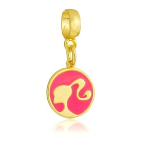 Pingente Berloque Barbie Redonda Pandora Banhado a Ouro 18k