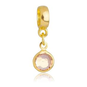 Pingente Berloque Cristal Rosa Claro Pandora Banhado a Ouro 18k