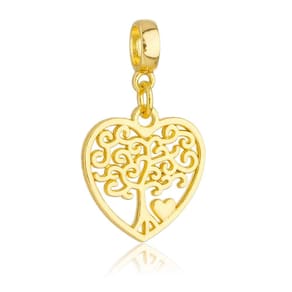 Pingente Berloque Árvore da Vida Coração Pandora Banhado a Ouro 18k