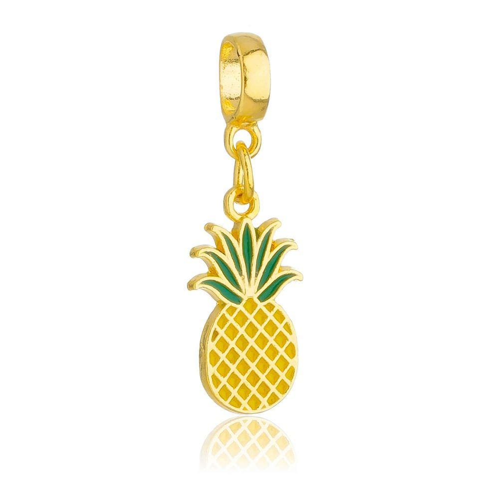 Pingente Berloque Abacaxi Fruta Pandora Banhado a Ouro 18k