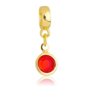Pingente Berloque Cristal Vermelho Pandora Banhado a Ouro 18k