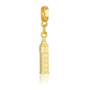 Pingente Berloque Relógio Big Ben Pandora Banhado a Ouro 18k