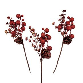 Galho Cereja Vermelho 31X11X10Cm Folhagem De Natal Kit 3Pc