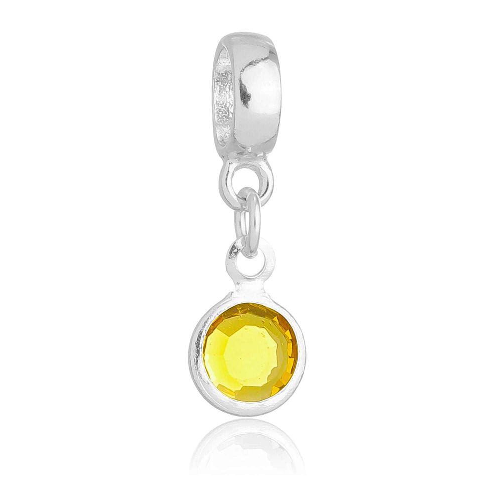 Pingente Berloque Cristal Amarelo Pandora Banhado a Prata 925