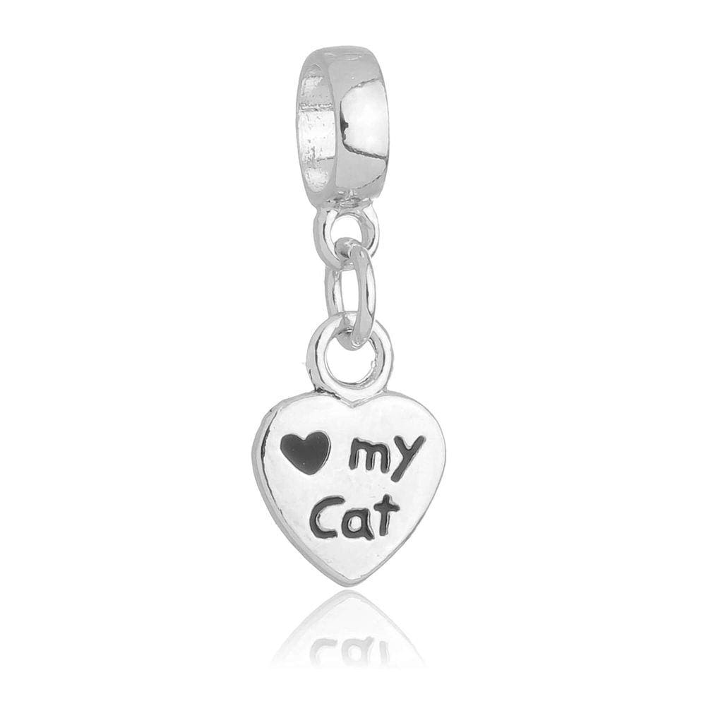 Pingente Berloque Coração Gato Pandora Banhado a Prata 925
