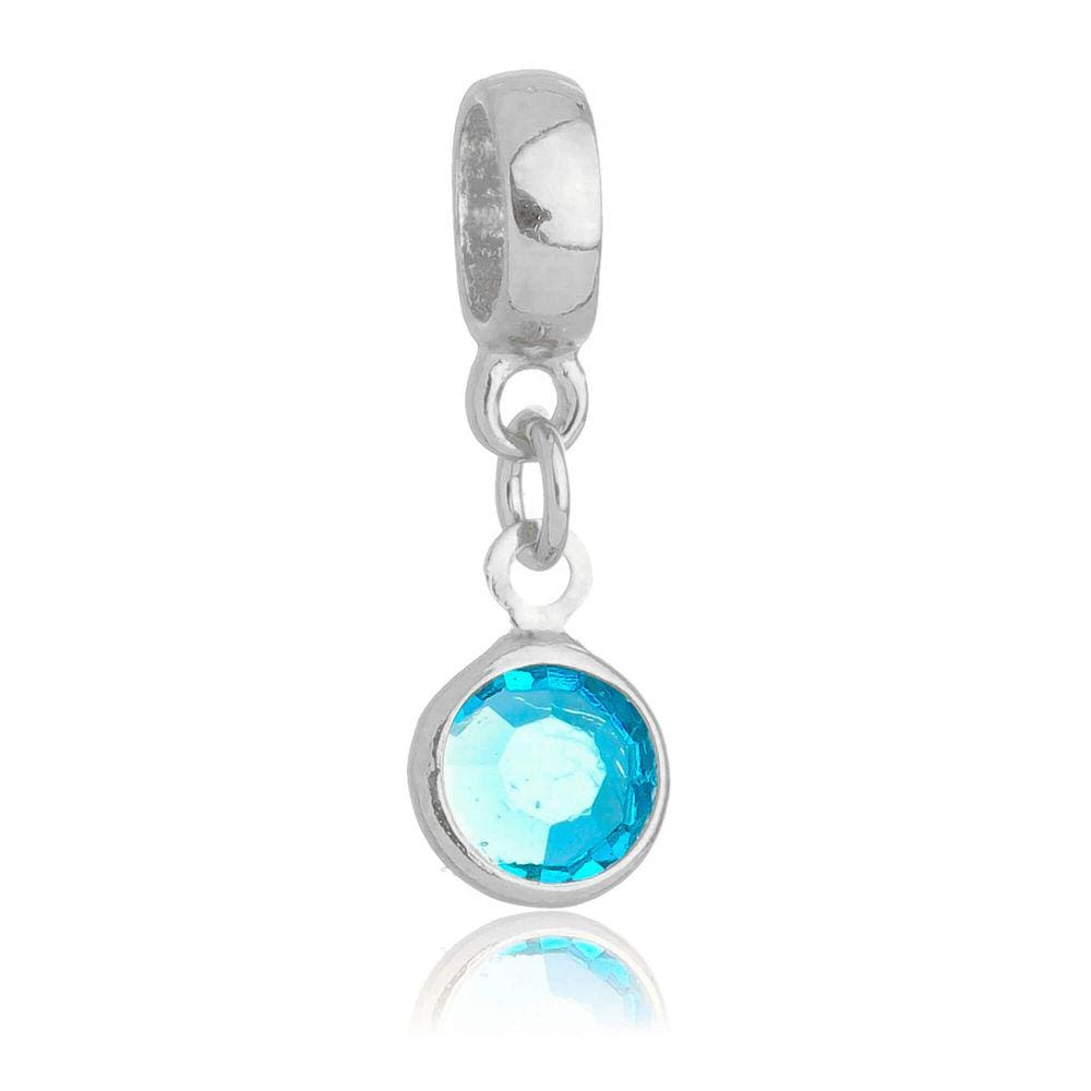 Pingente Berloque Cristal Azul Claro Pandora Banhado a Prata 925