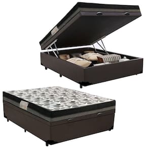 Cama Baú Casal Sintético + Colchão Casal Ortobom Iso Dupla Face 60x138x188 Cor:marrom