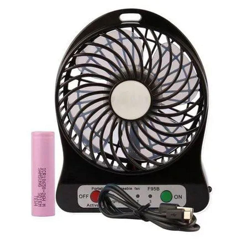 Mini Ventilador De Mesa Usb C/ Baterria Recarregavel - Preto