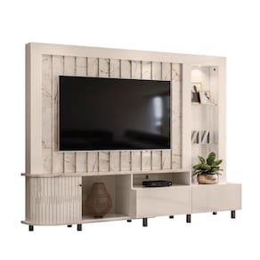 Estante Home Theater com LED Le Mans 2,40 m Cor Calacata Off White - Madetec