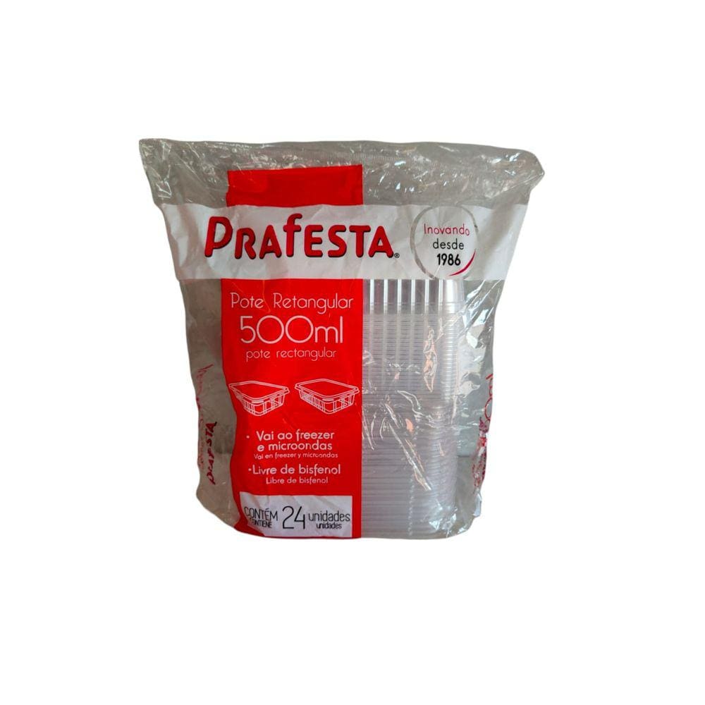 Pote Retangular Freezer e Micro-ondas 500ml com Tampa Prafesta c/24 un