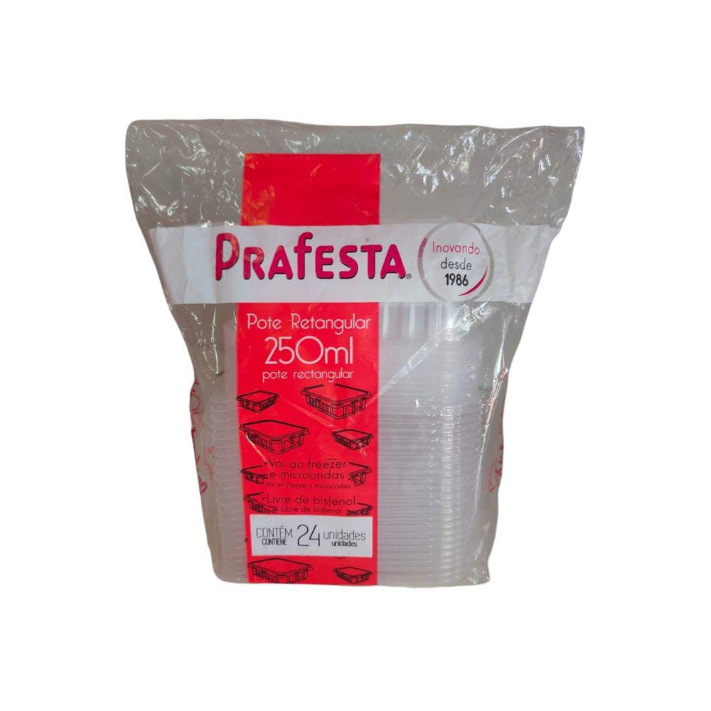 Pote Retangular Freezer e Micro-ondas 250ml com Tampa Prafesta c/24 un