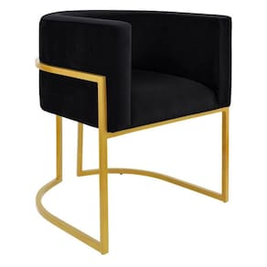 Poltrona Base Metal Dourada Veludo Preto 150kg