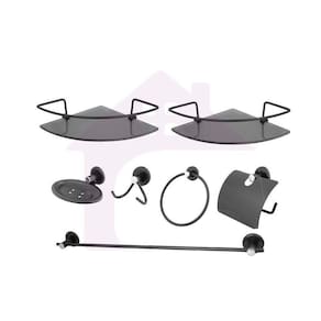 Kit Acessórios Banheiro Inox 5 Peças + 2 Porta Shampoo Canto