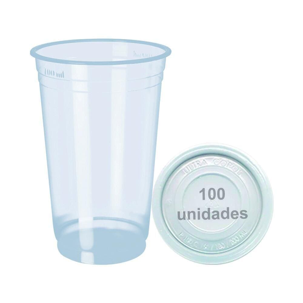 Copo Descartável 300Ml 330Ml Liso 100 Unidade C/Tampa S/Furo
