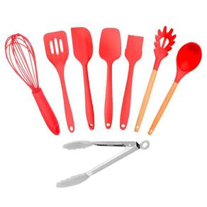 Kit 8 Utensílios Culinários De Silicone Cozinha Vermelho-