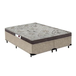 Cama Box Queen Suede Bege + Colchão Molas Ensacadas 54x158x198