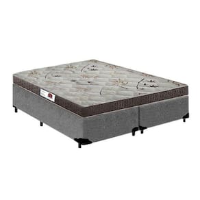 Cama Box Queen Sintético Cinza + Colchão Molas Bonnel 58x158x198