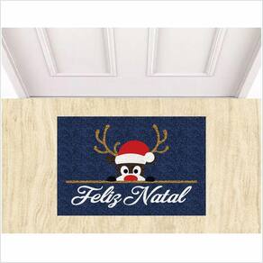 Tapete Rena Papai Noel, Feliz Natal, Decorção De Natal Cor Azul Marinho