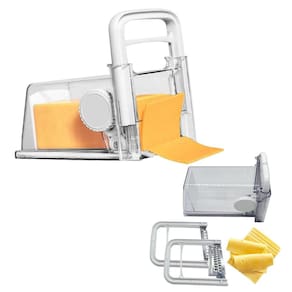Cortador Ralador de Queijo Presunto Fatiador Manual 4 em 1 Lamina Inox Armazenamento Pote Hermetico Cozinha Geladeira Alimento Multiuso Resistente