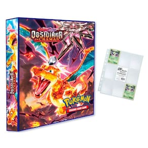 Álbum Pasta Fichário Pokemon com 10 Folhas YES 9 Bolsos Escarlete e Violeta Obsidiana em Chamas Capa Dura