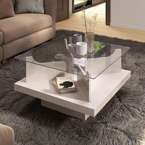 Mesa de Centro Tampo em Vidro Temperado Vision Off White