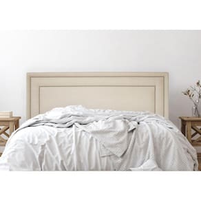 Cabeceira Queen Estofada para Cama Box com Tachas 160x60cm Reta Luxo Dupla Off White/Prata