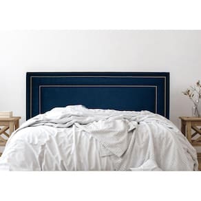Cabeceira Casal Estofada para Cama Box com Tachas 140x60cm Reta Luxo Dupla Azul/Prata