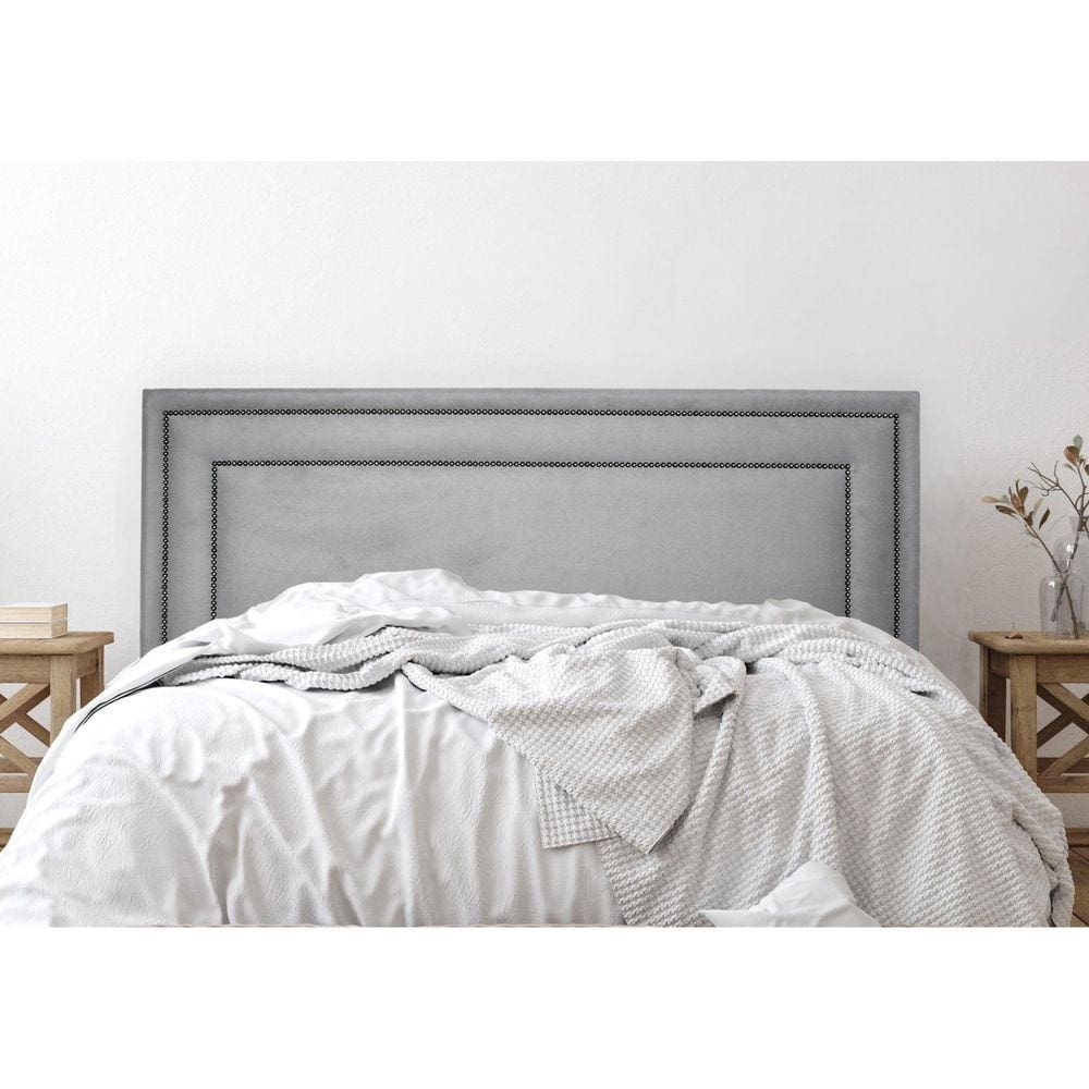 Cabeceira Queen Estofada para Cama Box com Tachas 160x60cm Reta Luxo Dupla Cinza/Fumê