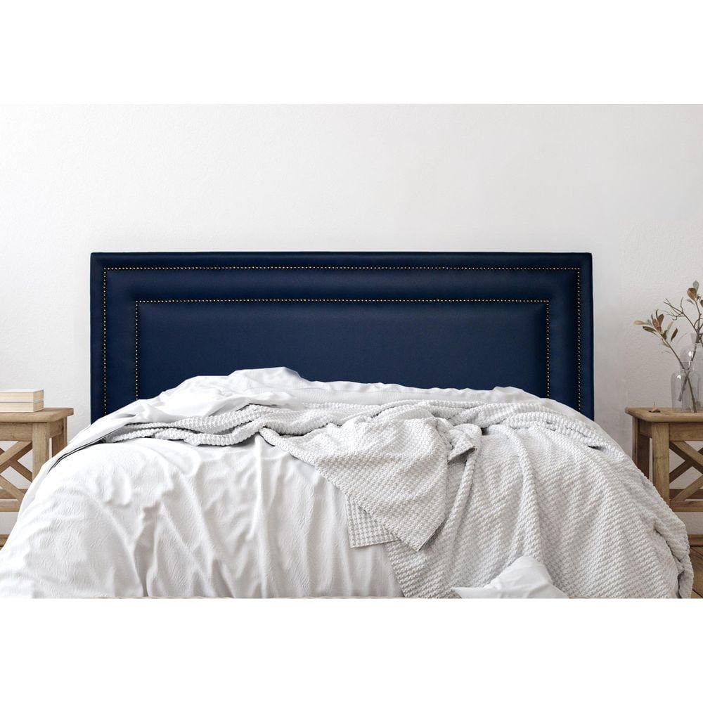 Cabeceira Queen Estofada para Cama Box com Tachas 160x60cm Reta Luxo Dupla Azul/Fumê