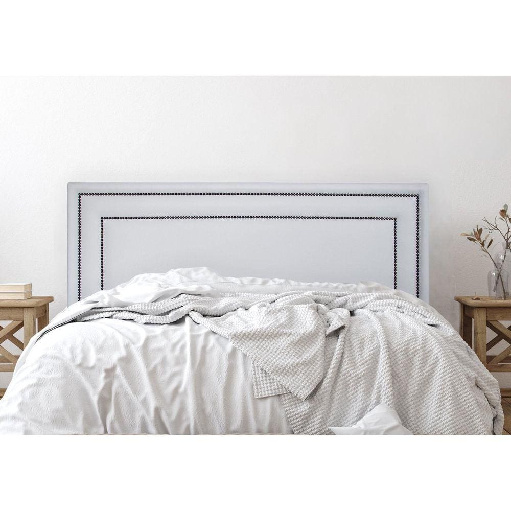 Cabeceira King Estofada para Cama Box com Tachas 193x60cm Reta Luxo Dupla Branco/Fumê