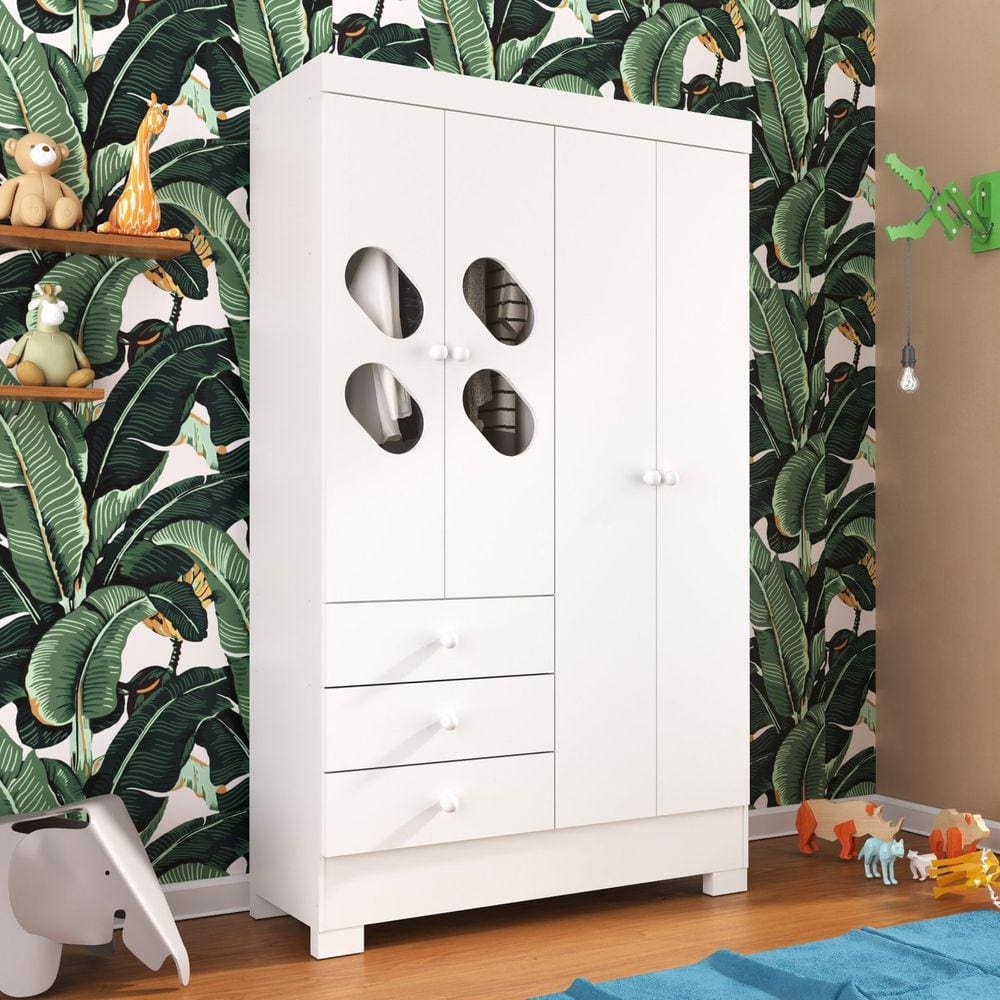 Guarda Roupa Infantil 4 Portas e 3 Gavetas Tic Tac Branco