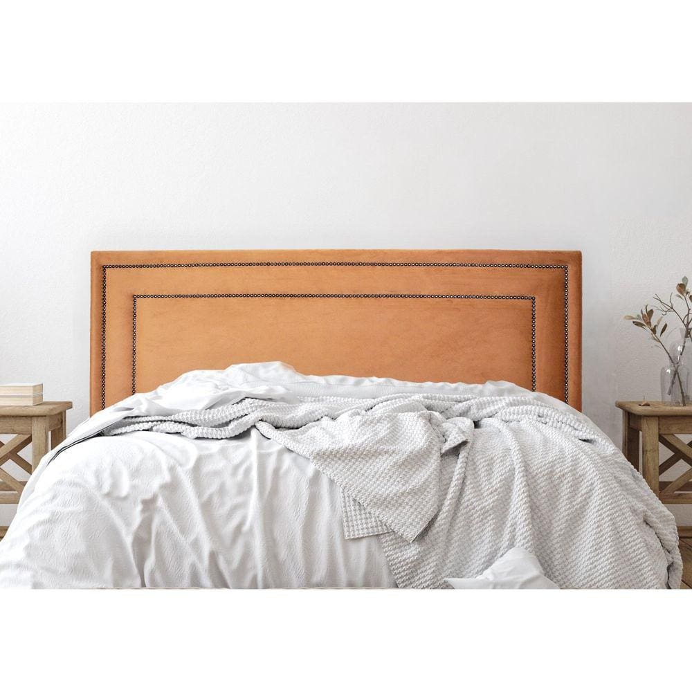 Cabeceira Queen Estofada para Cama Box com Tachas 160x60cm Reta Luxo Dupla Terracota/Fumê