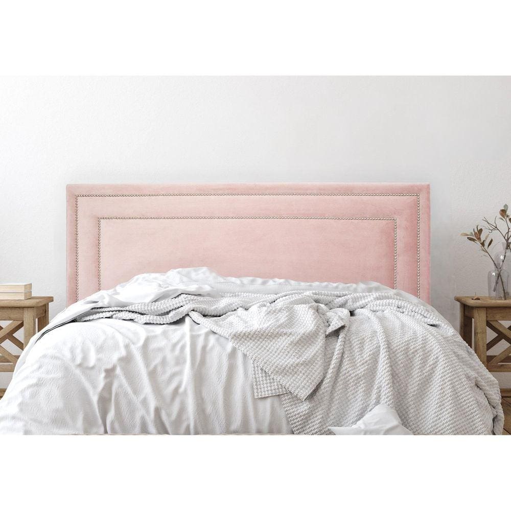 Cabeceira Queen Estofada para Cama Box com Tachas 160x60cm Reta Luxo Dupla Rosê/Prata