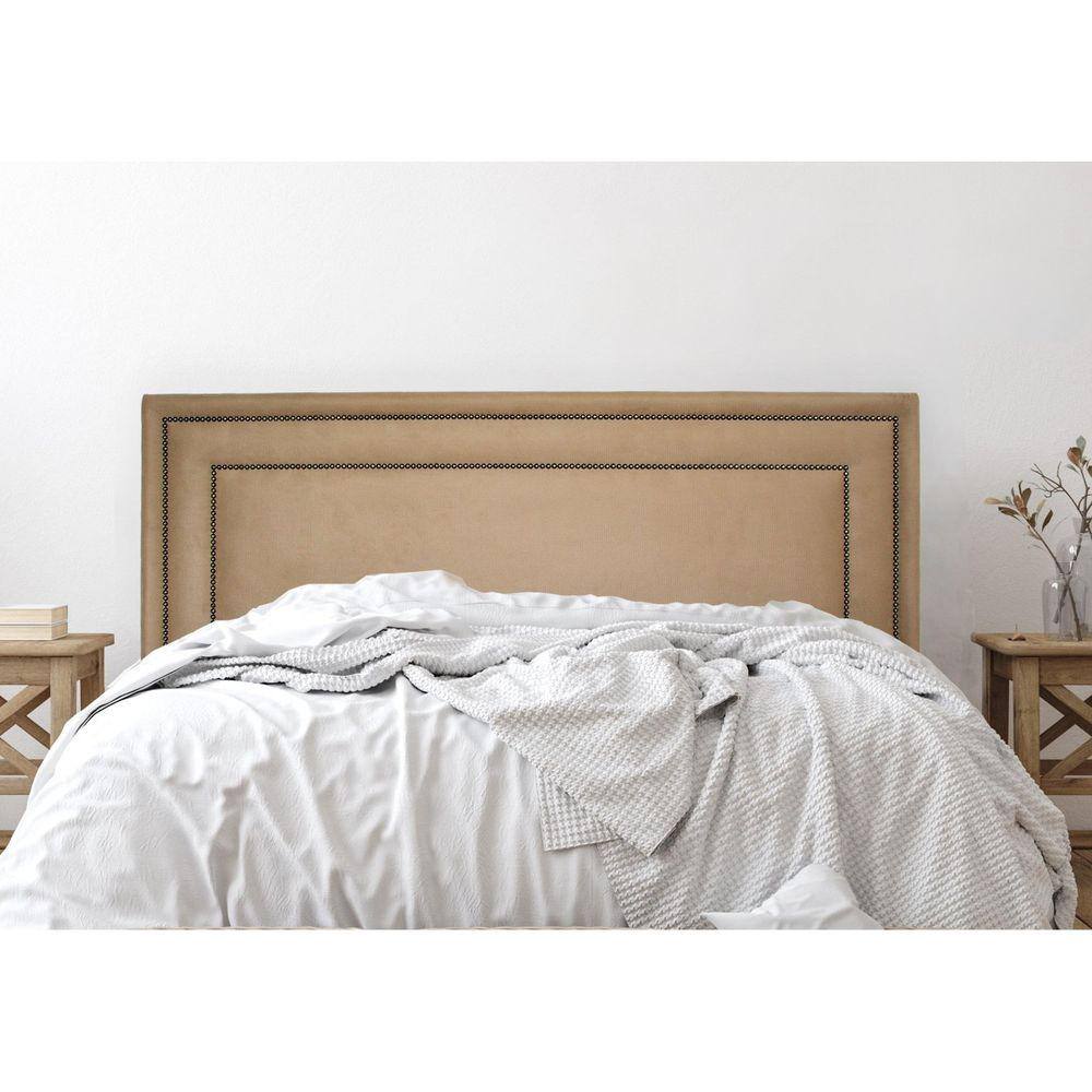 Cabeceira Queen Estofada para Cama Box com Tachas 160x60cm Reta Luxo Dupla Bege/Fumê