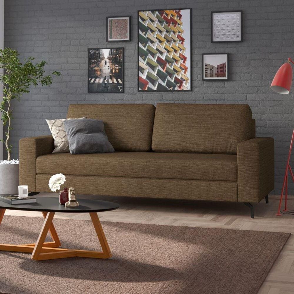 Sofá 3 Lugares 174cm Loft Marrom/Preto