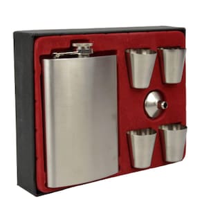 Cantil De Bolso Porta Bebida Whisky Aço Inox Funil 4 Copos CBRN20324
