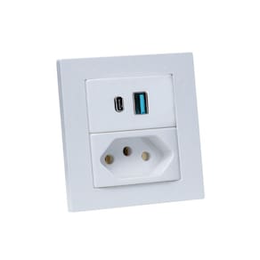 Espelho Duplo Reto com 1 Tomada 10A 2 Usb 9.0A