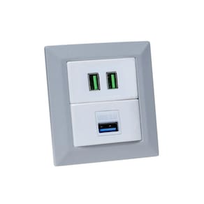 Espelho de Tomada Duplo Chanfrado 1 USB Dados 2Usb 4.9A