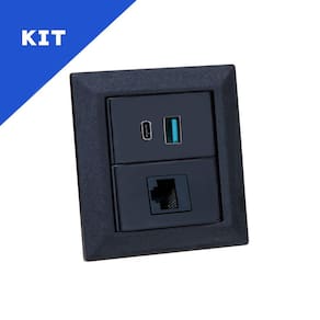 Kit Espelhos de Tomadas Duplo Chanfrado 2 USB 9.0A 1 RJ-45