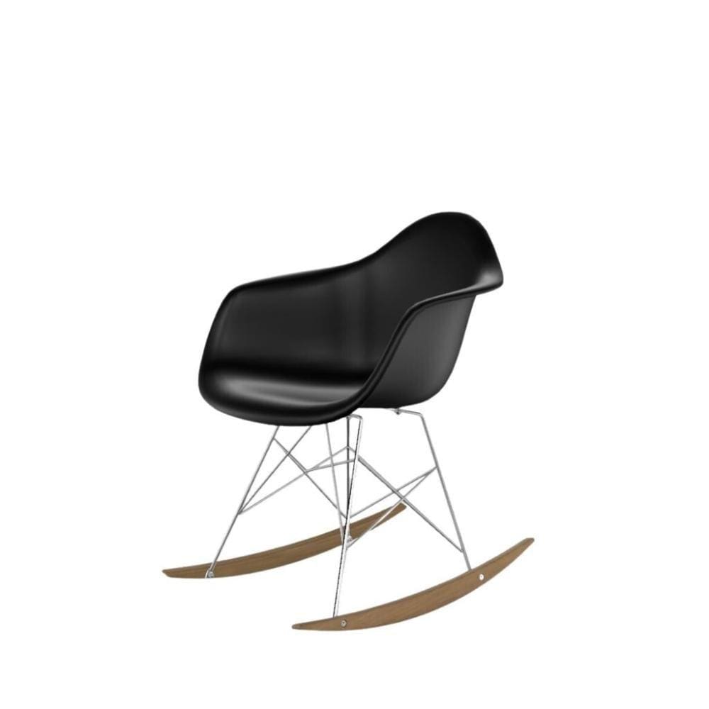 Cadeira De Balanço Eames Com Braço Preta  Base Em Metal E Madeira
