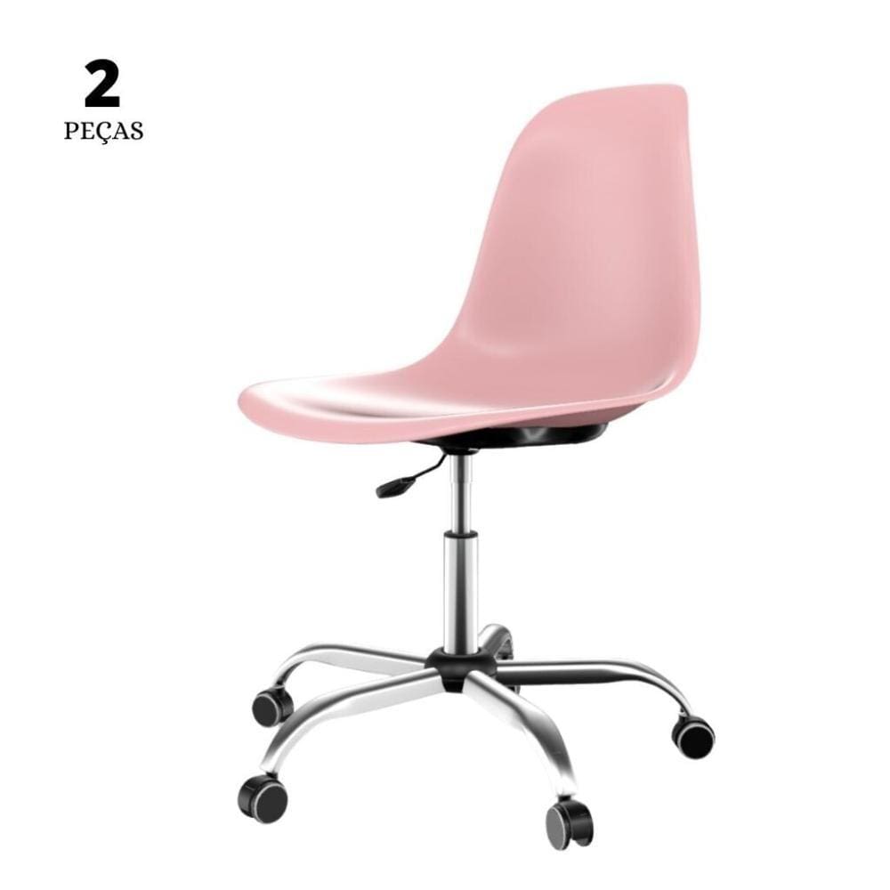Conjunto Com 2 Cadeiras Eames Office Rosa  Base Em Aço Cromado