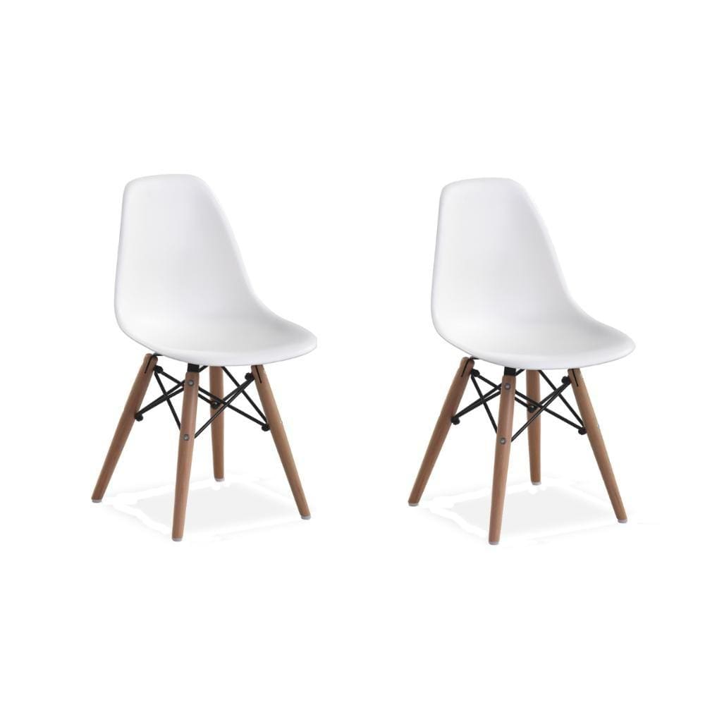 Conjunto Com 2 Cadeiras Eames Infantil Branca  Base Em Madeira