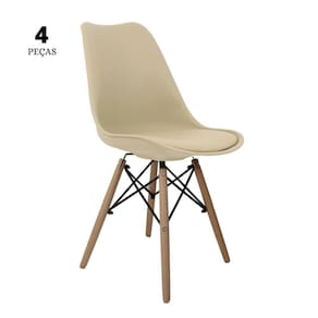 Conjunto Com 4 Cadeiras Saarinen Nude Base Em Madeira