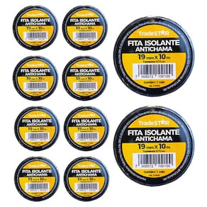 Kit 10 Rolos Pç Fita Isolante 10 Metros Preta