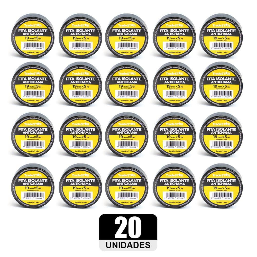 Kit 20 Rolos Pç Fita Isolante 5 Metros Preta