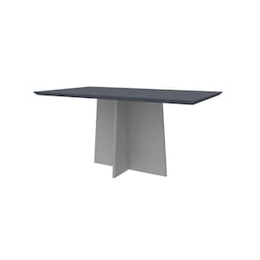 mesa de jantar retangular com tampo de vidro ana cinza e off white 160 cm