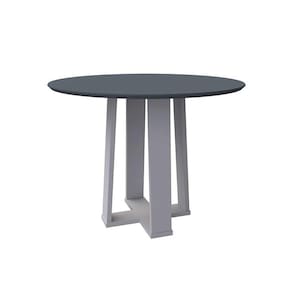 mesa de jantar redonda com tampo de vidro isabela cinza e off white 100 cm