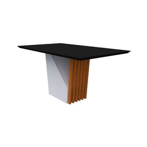 mesa de jantar retangular com tampo de vidro preto veneza off white e ype 160 cm